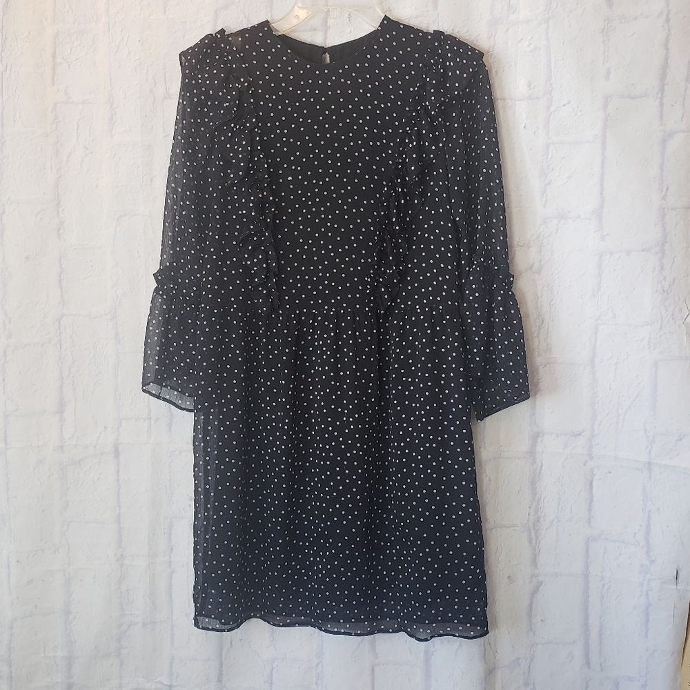 TOPSHOP Ruffle Front Polka Dot Dress Black & White 4